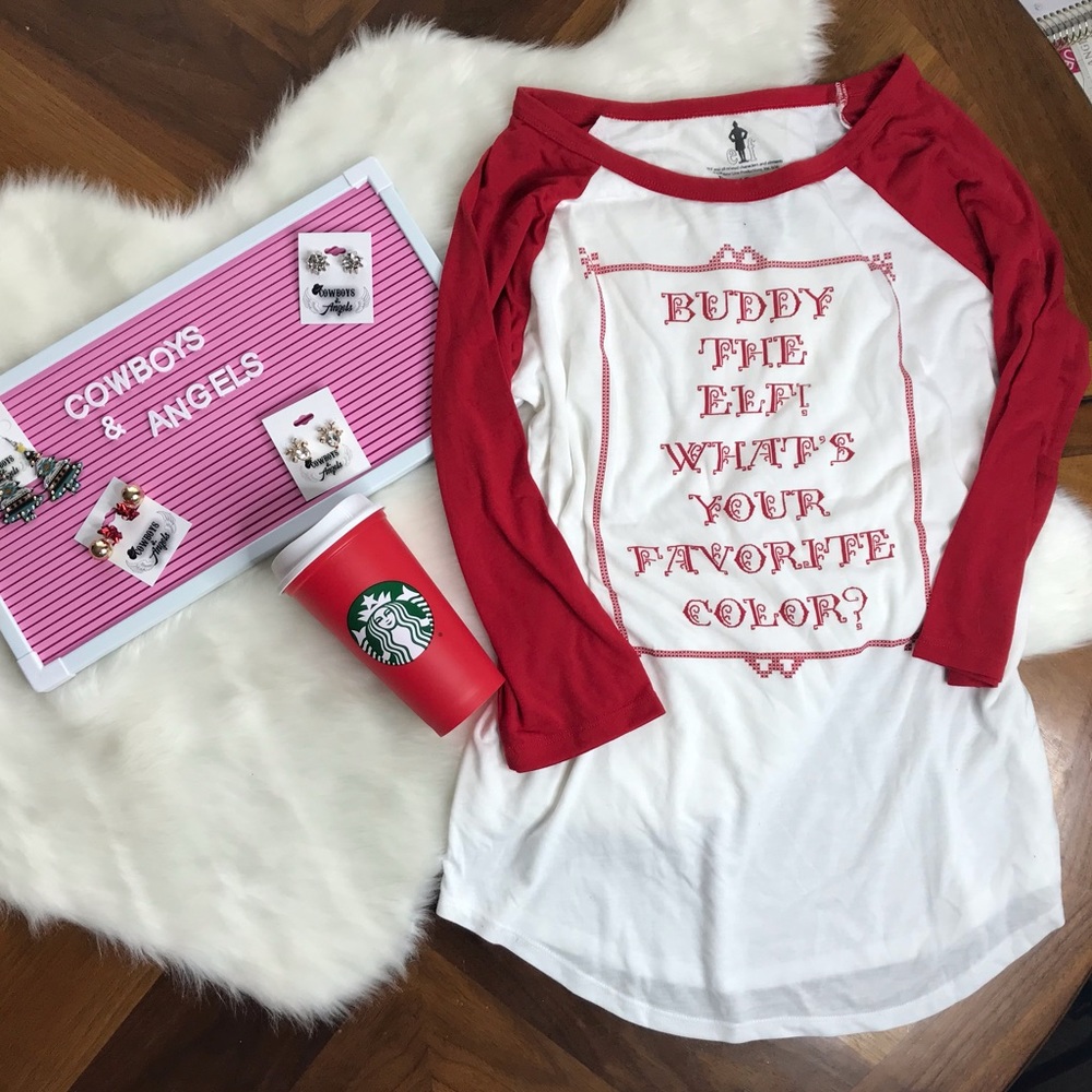 NWOT BUDDY THE ELF CHRISTMAS RAGLAN TEE